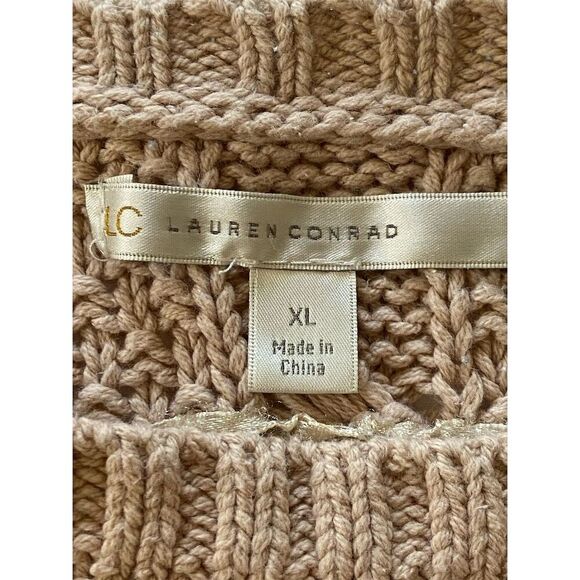 LC Lauren Conrad Beige with Lace Detail Cable Knit Pullover Sweater Size XL - Picture 10 of 10